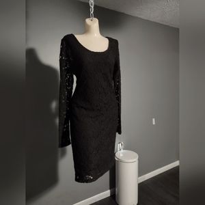 Black floral stretch lace bodycon dress large sustainable Threads 4 Thought